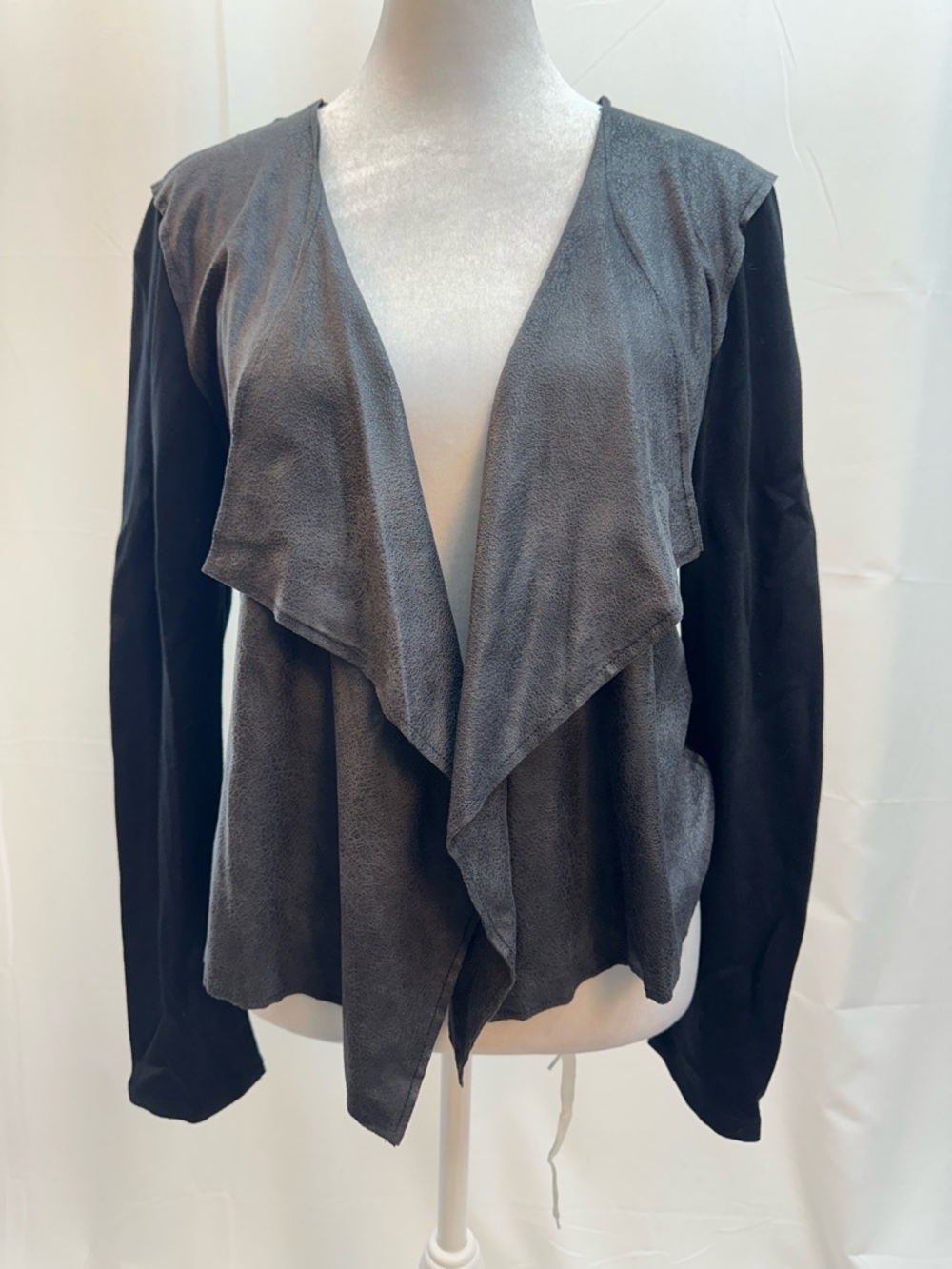 Velvet Two-Tone Draped Open-Front Cardigan - Black S